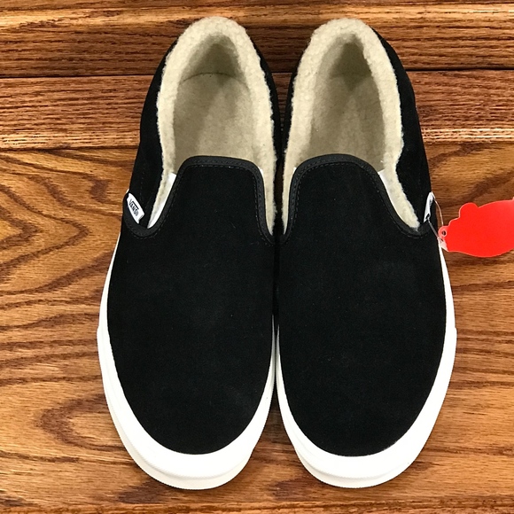  Vans Classic Slip-On Suede Fleece Black White - Picture 3 of 8